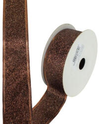  Karácsonyi szalag glitteres - csoki, drótos szegéllyel