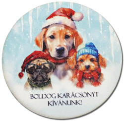 Corolla Nyomtatott fa tábla koszorú közép - Boldog karácsonyt kutyusos 14, 8cm