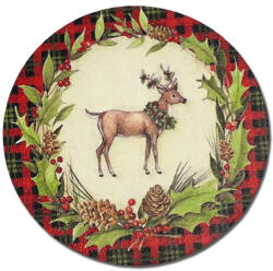 Corolla Nyomtatott fa tábla koszorú közép - Szarvasos piros kockás 14, 8cm