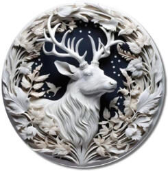  Nyomtatott fa tábla koszorú közép - Fehér szarvas 11, 8cm - csinaldmagadshop