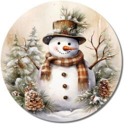  Nyomtatott fa tábla koszorú közép - Mosolygós hóember 11, 8cm - csinaldmagadshop