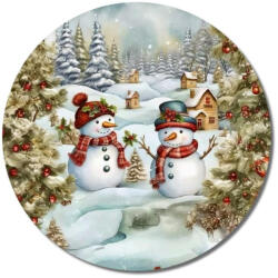  Nyomtatott fa tábla koszorú közép - Hóemberek téli táj 11, 8cm - csinaldmagadshop