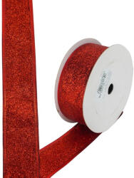  Karácsonyi szalag glitteres - piros, drótos szegéllyel