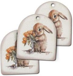 Corolla Exp-Imp. Kft Nyomtatott fa tábla - Nyuszkó csokorral 3db/csomag