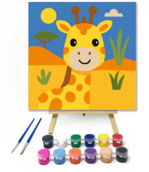  Vidám Zsiráf a Szavannán - gyerek számfestő készlet - 20×20 cm (Keretre feszítve)
