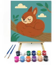 Számfestő Szundikáló Mókus a Fán - gyerek számfestő készlet - 20×20 cm (Keretre feszítve) (crea6680-20X20-KF)