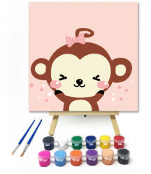  Aranyos Gyerek Majom - gyerek számfestő készlet - 20×20 cm (Keretre feszítve)