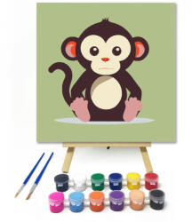  Kölyök majom - gyerek számfestő készlet - 20×20 cm (Keretre feszítve)