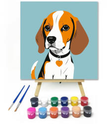  Szíves nyakörvvel - gyerek számfestő készlet - 20×20 cm (Keretre feszítve)