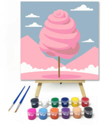 Számfestő Rózsaszín vattacukor - gyerek számfestő készlet - 20×20 cm (Keretre feszítve) (crea_gyerek_609-20X20-KF)