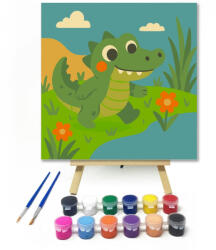  Vidám Krokodil a Tóparton - gyerek számfestő készlet - 20×20 cm (Keretre feszítve)