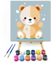  Fehér és barna mackó - gyerek számfestő készlet - 20×20 cm (Keretre feszítve)