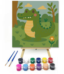 Számfestő Vidám Krokodil a Zölderdőben - gyerek számfestő készlet - 20×20 cm (Keretre feszítve) (crea6620-20X20-KF)