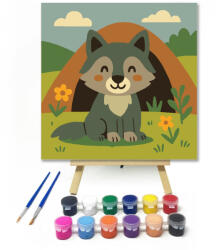  Mosolygós Farkasbocs a Barlangnál - gyerek számfestő készlet - 20×20 cm (Keretre feszítve)