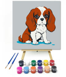  Ábrándozó spániel - gyerek számfestő készlet - 20×20 cm (Keretre feszítve)