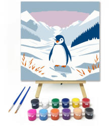  Kedves pingvin - gyerek számfestő készlet - 20×20 cm (Keretre feszítve)