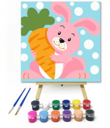  Kis Nyuszi Répával - gyerek számfestő készlet - 20×20 cm (Keretre feszítve)