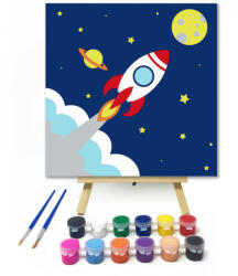  Űrhajó - gyerek számfestő készlet - 20×20 cm (Keretre feszítve)