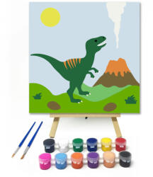  Dínó és Vulkán - gyerek számfestő készlet - 20×20 cm (Keretre feszítve)