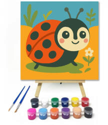  Mosolygós Katicabogár a Réten - gyerek számfestő készlet - 20×20 cm (Keretre feszítve)