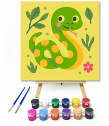  Vidám Kígyó a Zöld Ligetben - gyerek számfestő készlet - 20×20 cm (Keretre feszítve)