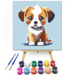  Vidám kölyök kutya - gyerek számfestő készlet - 20×20 cm (Keretre feszítve)