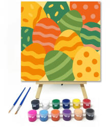  Vidám Húsvéti Tojások - gyerek számfestő készlet - 20×20 cm (Keretre feszítve)