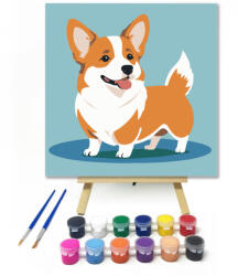  Mosolygó corgi - gyerek számfestő készlet - 20×20 cm (Keretre feszítve)