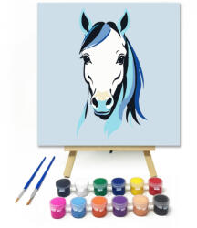  Kék sörényű ló - gyerek számfestő készlet - 20×20 cm (Keretre feszítve)