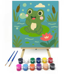 Számfestő Vidám Békucska a Tavirózsán - gyerek számfestő készlet - 20×20 cm (Keretre feszítve) (crea6687-20X20-KF)