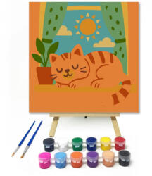 Számfestő Napfényben Szendergő Cica - gyerek számfestő készlet - 20×20 cm (Keretre feszítve) (crea6598-20X20-KF)
