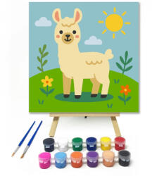  Vidám Lámácska a Napfényes Réten - gyerek számfestő készlet - 20×20 cm (Keretre feszítve)