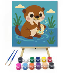  Vidám Vidra a Tóparton - gyerek számfestő készlet - 20×20 cm (Keretre feszítve)