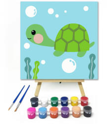Számfestő Teknős a Vízben - gyerek számfestő készlet - 20×20 cm (Keretre feszítve) (szamkid211-20X20-KF)