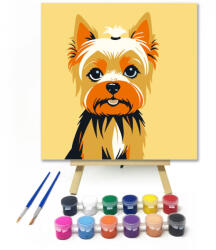  Kék szemű yorkie - gyerek számfestő készlet - 20×20 cm (Keretre feszítve)