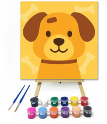  Vidám Kiskutya Csontokkal - gyerek számfestő készlet - 20×20 cm (Keretre feszítve)