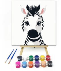 Mosolygós kis zebra - gyerek számfestő készlet - 20×20 cm (Keretre feszítve)