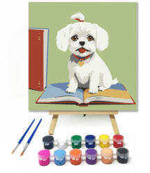  Bölcs kiskutya - gyerek számfestő készlet - 20×20 cm (Keretre feszítve)