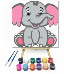Számfestő Boldog Kiselefánt - gyerek számfestő készlet - 20×20 cm (Keretre feszítve) (szamkid253-20X20-KF)
