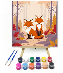  Rókák az erdőben - gyerek számfestő készlet - 20×20 cm (Keretre feszítve)