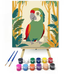  Színes dzsungel madár - gyerek számfestő készlet - 20×20 cm (Keretre feszítve)