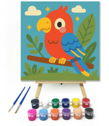  Vidám Papagáj a Trópusi Ágon - gyerek számfestő készlet - 20×20 cm (Keretre feszítve)