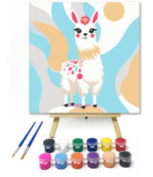  Színes láma - gyerek számfestő készlet - 20×20 cm (Keretre feszítve)