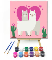  Láma szerelem - gyerek számfestő készlet - 20×20 cm (Keretre feszítve)