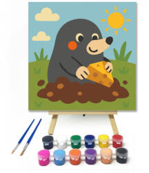  Mosolygós Vakond Sajt Kalandja - gyerek számfestő készlet - 20×20 cm (Keretre feszítve)