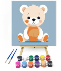  Krém mackó - gyerek számfestő készlet - 20×20 cm (Keretre feszítve)