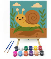  Mosolygós Csiga a Zöld Levélen - gyerek számfestő készlet - 20×20 cm (Keretre feszítve)