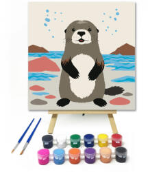  Hód a parton - gyerek számfestő készlet - 20×20 cm (Keretre feszítve)