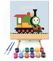  Zöld gőzös - gyerek számfestő készlet - 20×20 cm (Keretre feszítve)