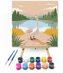  Liba a tóparton - gyerek számfestő készlet - 20×20 cm (Keretre feszítve)